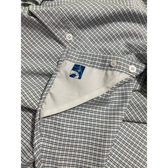AFTCO Shirt Size L Light Checkered Short Sleeve Button-Up Coastal Utility Style - Picture 11 of 11